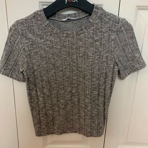 Grey Short Sleeve Sweater Top
